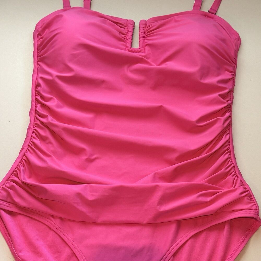 DKNY Hot Pink Ruched One Piece Swimsuit XL Barbiecore Resortwear Tummy Control - Picture 4 of 8